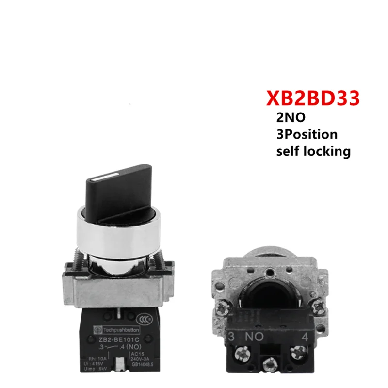 4PCS 22mm XB2-BD21 BD23 BD25 BD33 BD45 BD53 1NO/2NO/1NO1NC 2/3 Position Self locking / self resetting selector Knob switch