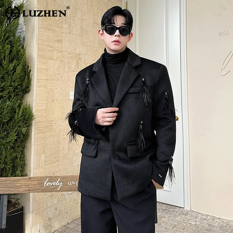 LUZHEN Blazer Woolen Padded Shoulder Tassel Decorate Original Designer New In 2024 Autumn Clothes Personalized Male Suit LZ7742