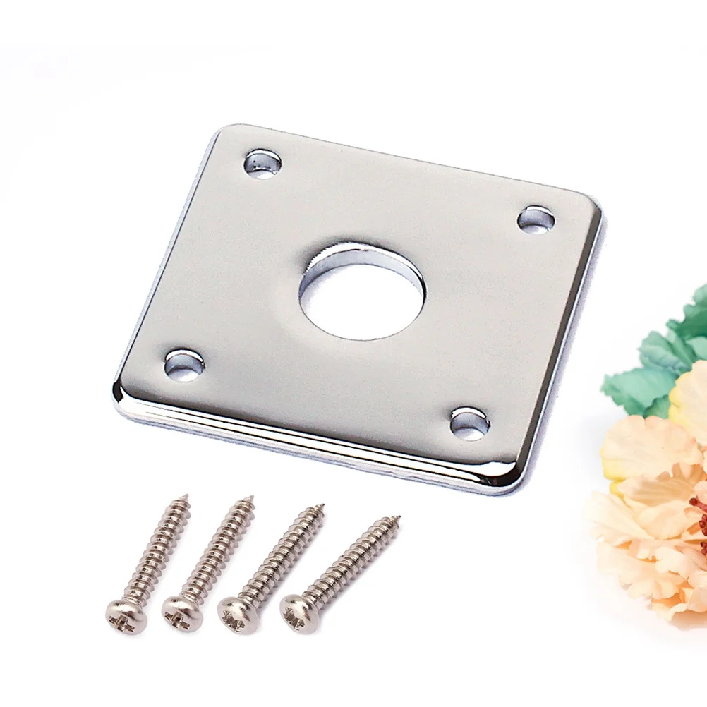

Square Guitar Jack Plate Chrome Socket Plate Metal Screws Electric Guitar Bass Silver Durable Iron Copper Plating