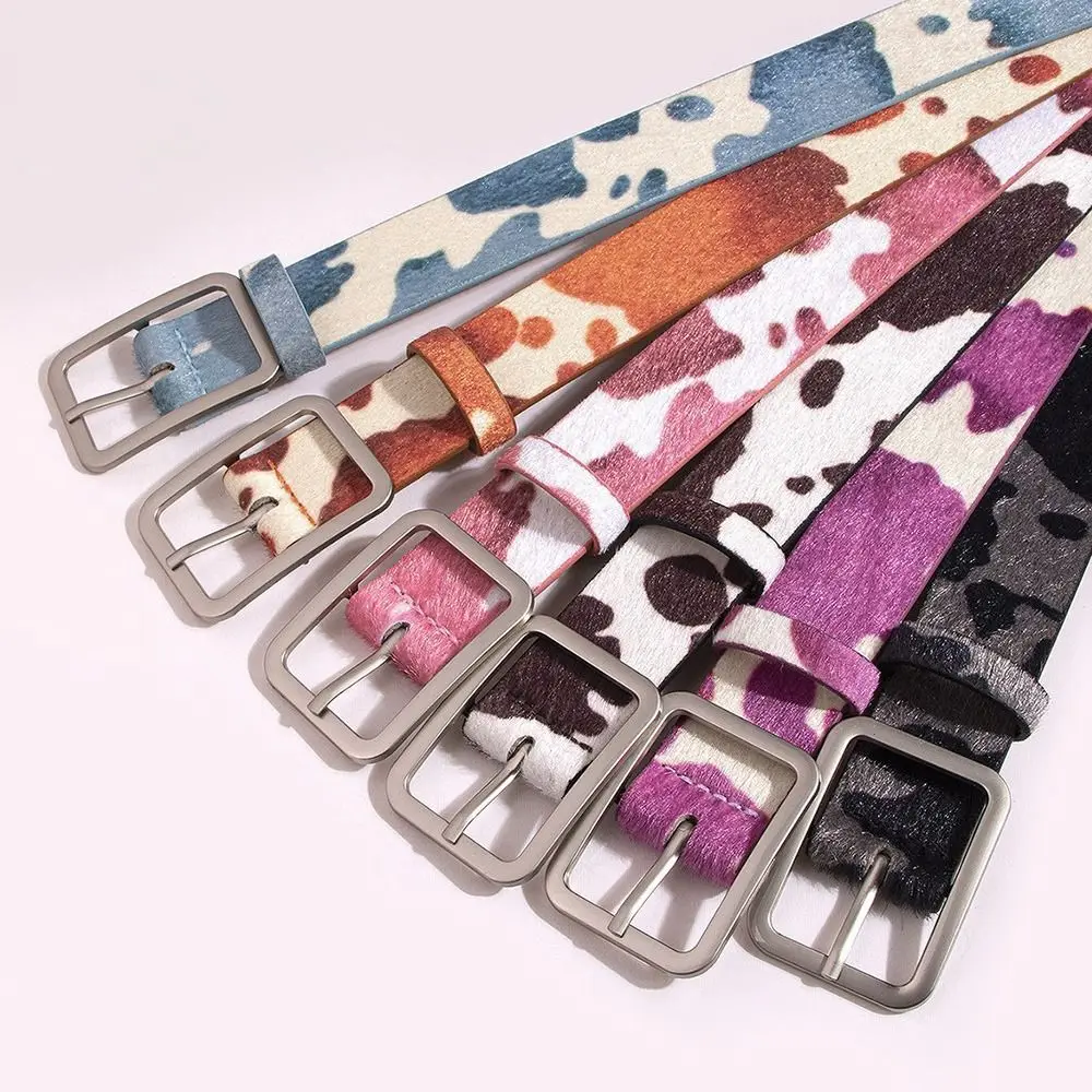 

Simple Square Buckle Women Belt with Shine Rhinestone PU Leather Punk Waistband Leopard Leather Belt