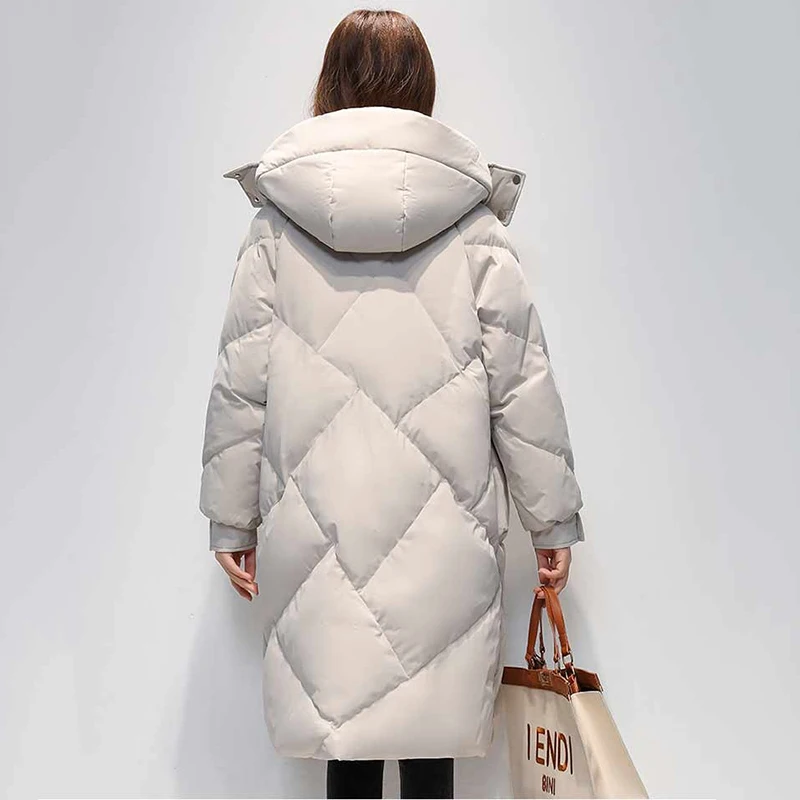 Women's Winter White Duck Down Coat Casual Down Coat Long Coat Women's Outdoor Clothing Loose Padded Hooded Warm Parka