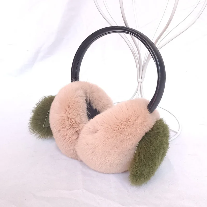 Women Cute persimmon Real Rabbit Fur Earcap Fashion Warm Orange Winter Lovely  Genuine Rex Rabbit Fur Earmuff