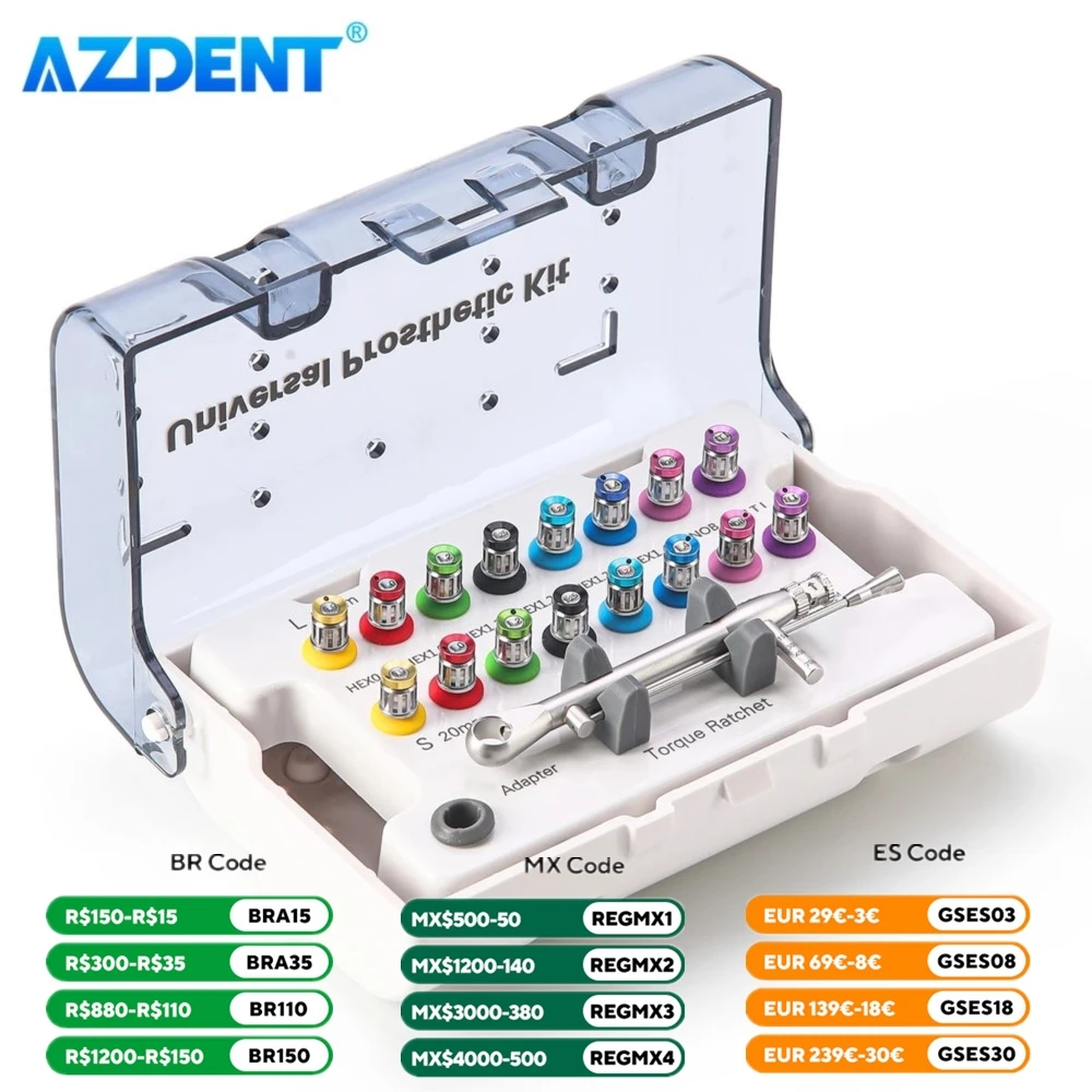 Implant dentystyczny klucz dynamometryczny grzechotka AZDENT 15-70Ncm 16 sztuk wkrętak sześciokątny śrubokręt długi i krótki sterylizowany zestaw