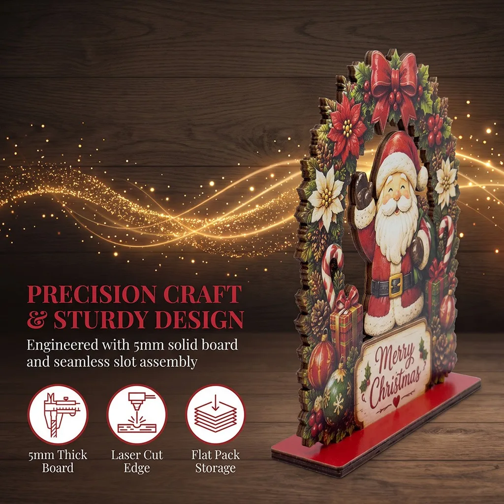 Wooden Christmas Decoration Ornament High Definition Printed Snowman Wreath Ornament Wood Board Christmas Display Colorful