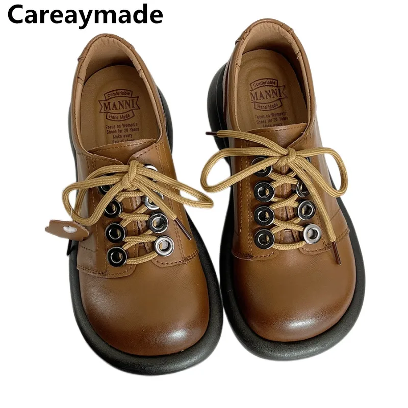 

Careaymade-Genuine Leather retro thick soled small leather shoes,muffin women's shoes,low top single literature art big shoes