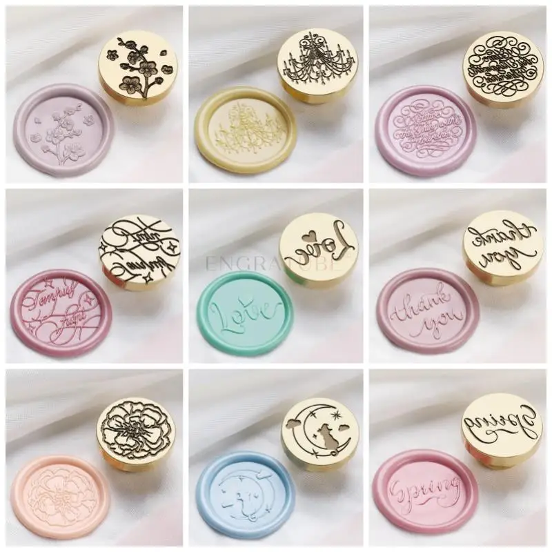 Laser Engraved Brass Wax Seal Stamp Plum Crystal Chandelier Flower Love Thank You Wedding Invitations Scrapbooking Tools