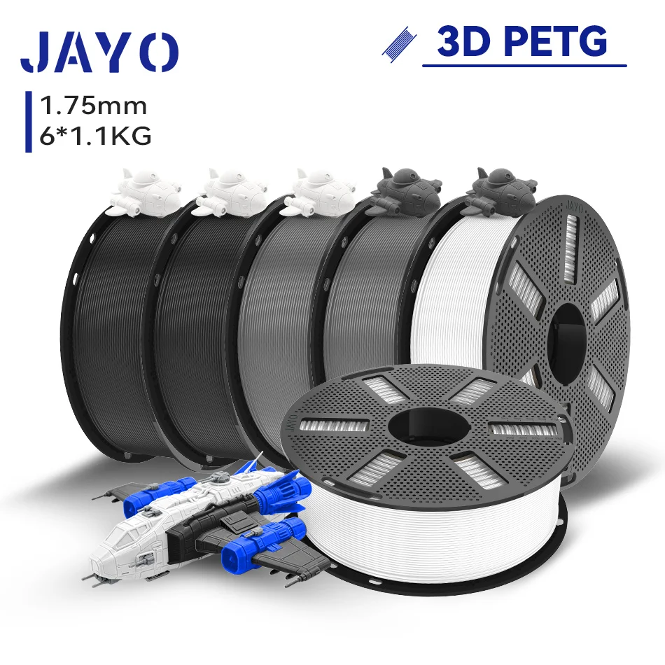 JAYO 6 Rollen 3D PETG/PETG Transparant Printer Filament 1.75MM Niet-toxisch & Geen Bellen Netjes Gewikkeld 3D 99% FDM DIY Cadeau PETG Materiaal voor 3D Printer & Pen