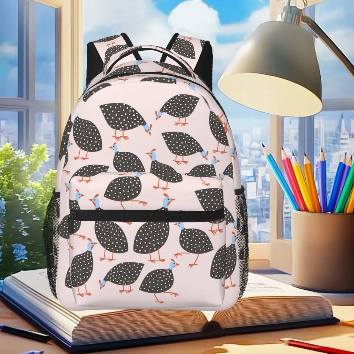 

Guinea Hens Pink Backpack Student Boys Girls BookBag Children School Bag Laptop Shoulder Bags for Men Women