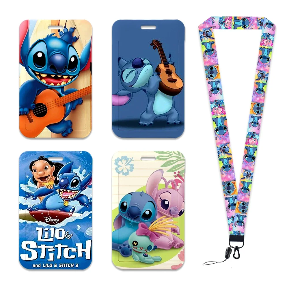 Disney Stitch etui na karty kredytowe smycz dla dzieci posiadacze plakietka identyfikacyjna damski etui na karty identyfikacyjny smycz na szyje brelok na zamówienie