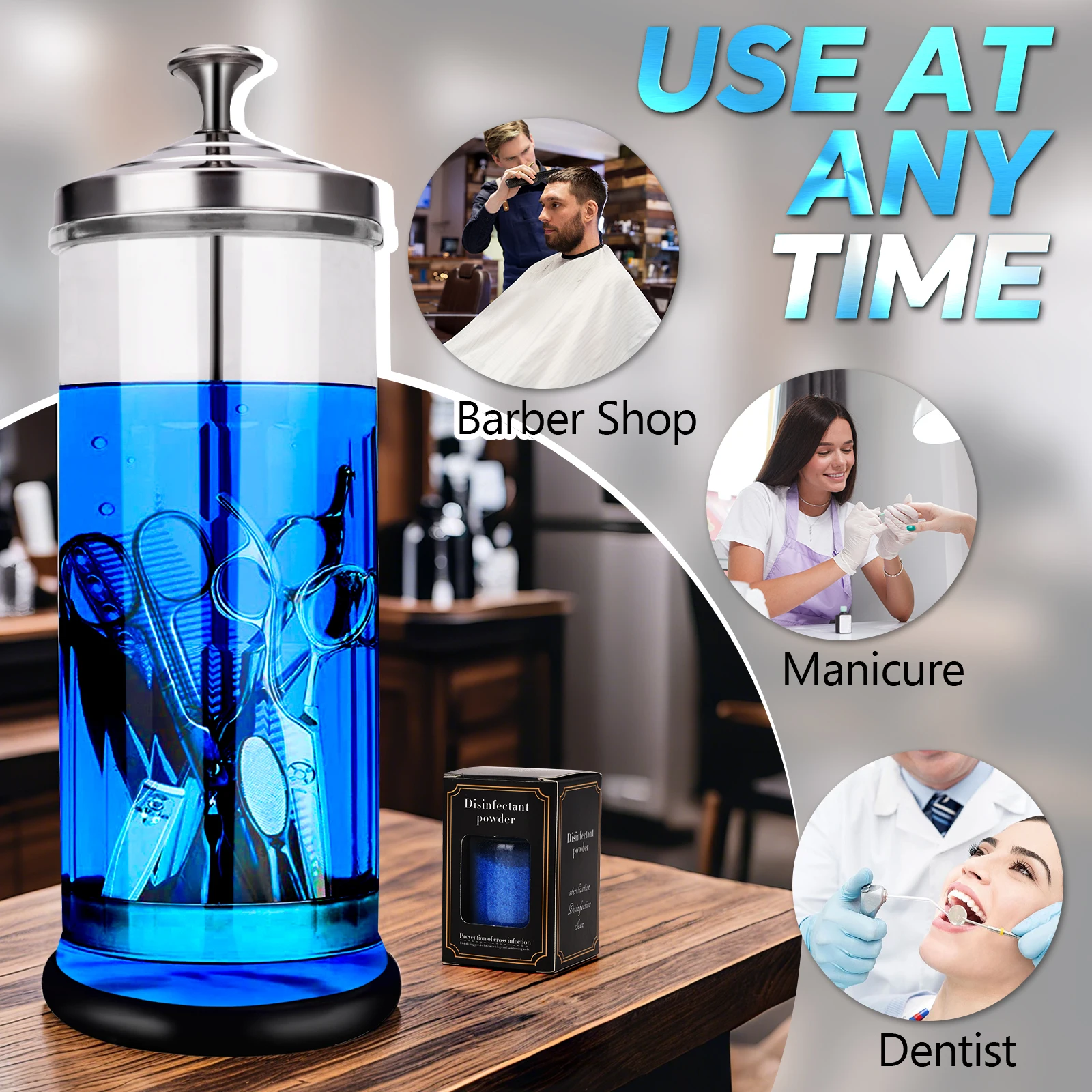 

Stainless Steel Sterilizer Jar for Tools Germicidal Container with Glass Window & Filter Barbershop Manicure Disinfection Box