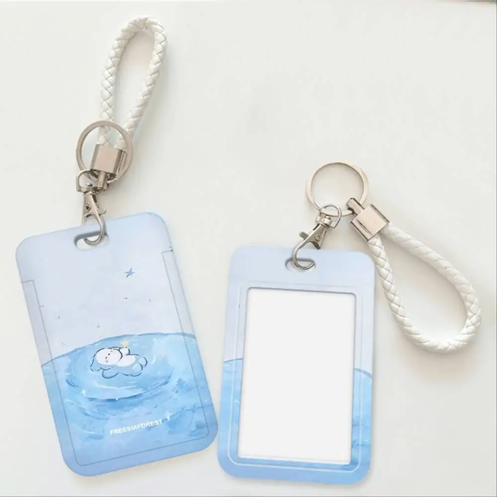 Cute Blue Bear Swimming ID Card Holder White Plastic Shell For Doctor Nurse Student Bus Pass Credit Card Adorable Gift
