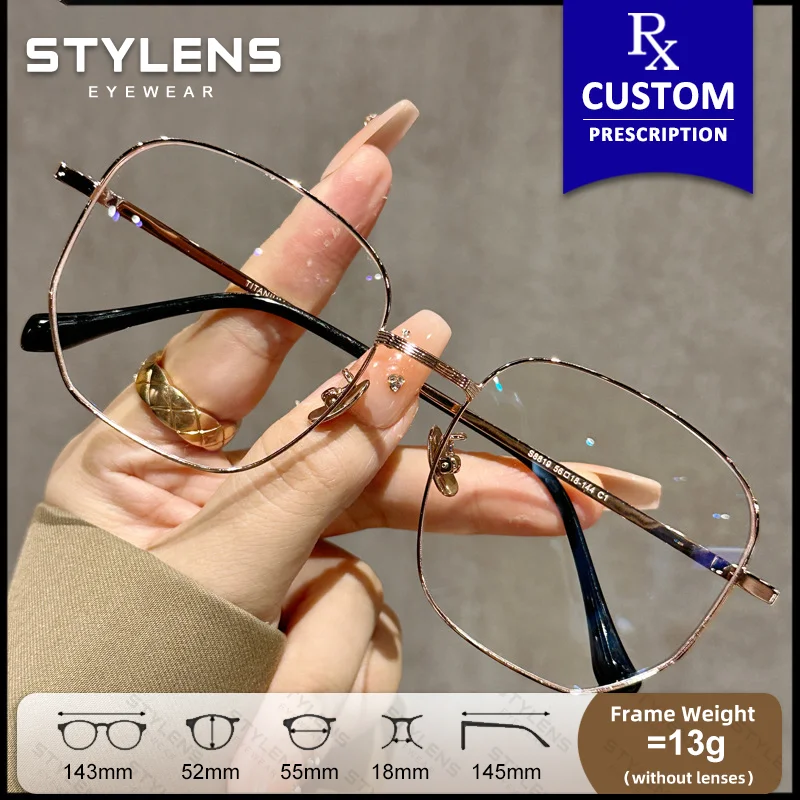 STYLENS Unisex Large Frame Myopia Photochromic Glasses Prescription Lenses Blue Light Blocking Progressive Reading Eyeglasses
