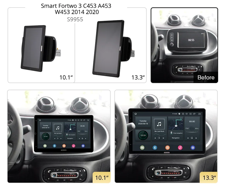 Tesla style 13.3inch PX6 Android 10 Car DVD Player Auto Rotatable Navigation GPS Stereo Radio For Benz Smart Fortwo 3 2014-2020