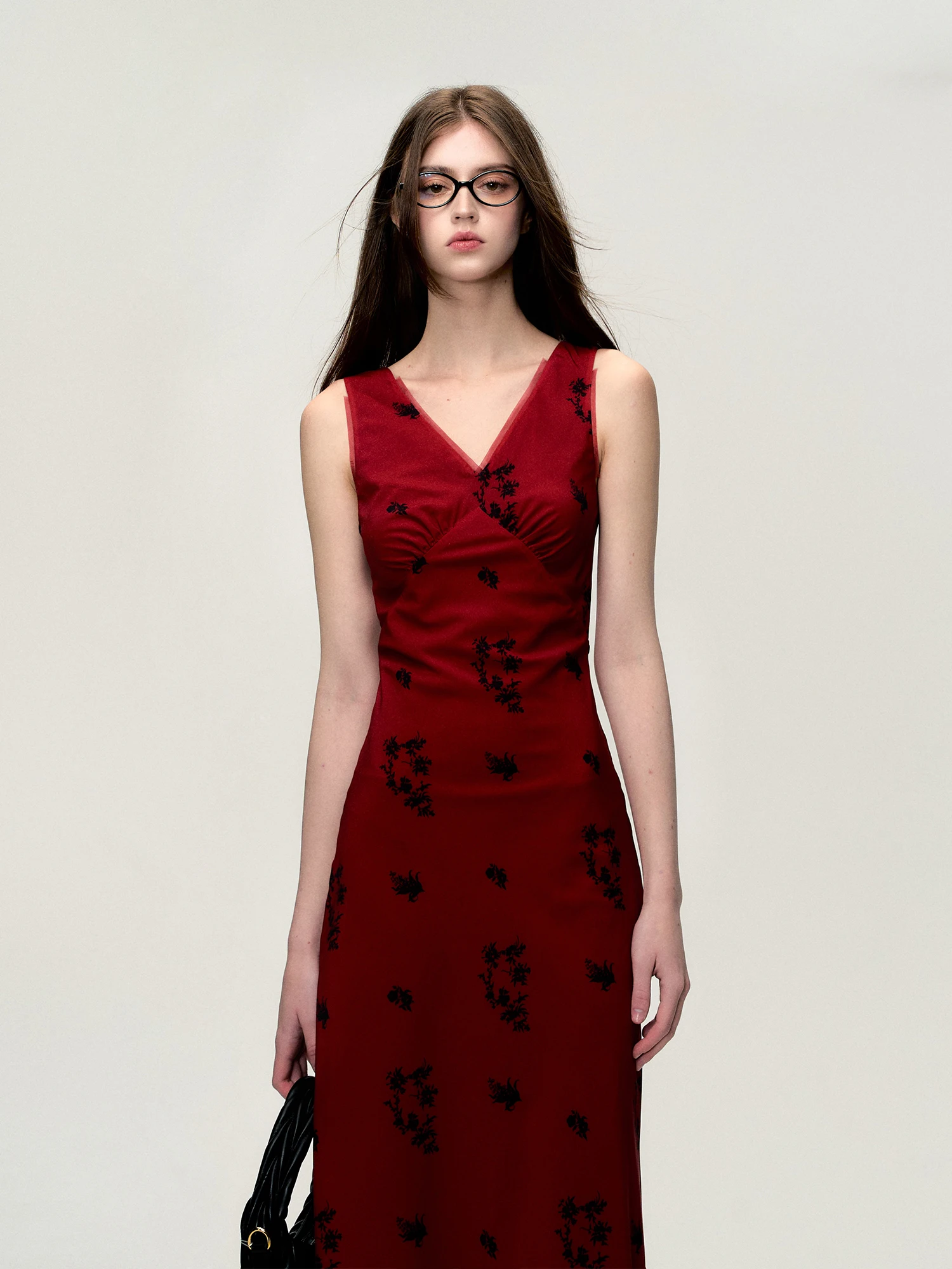 Vendita calda di alta qualità "avy Jade Rui" camelia Red Dress donna estate scollo a v Cinched vita stampata Patchwork abito lungo