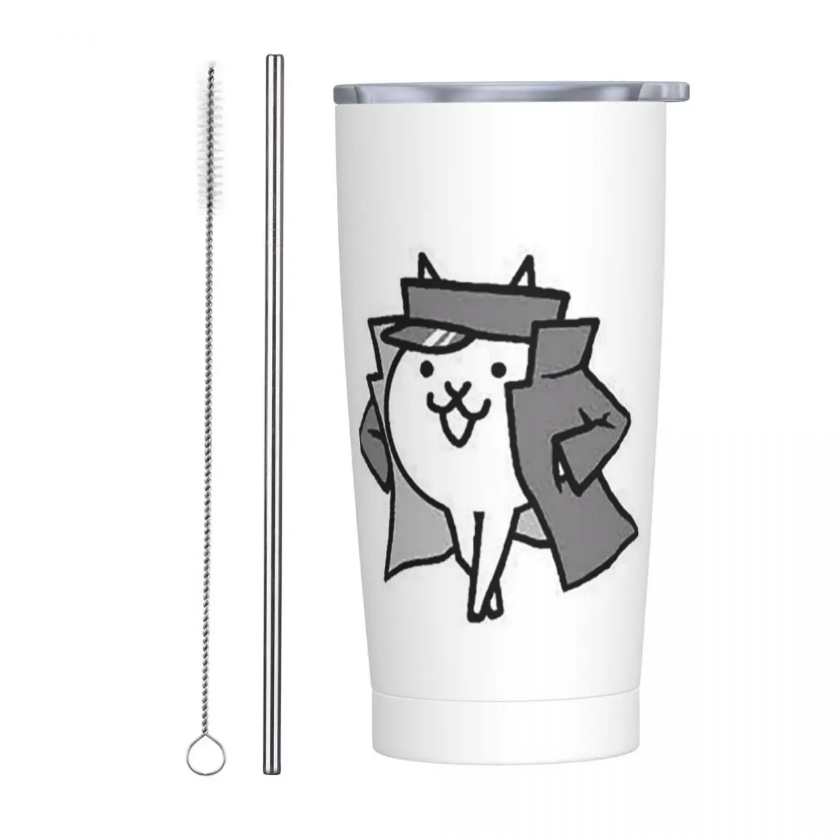 Gato Jotaro Battle Cats Stainless Steel Tumbler Vacuum Insulated Mugs Thermal Cold Bottle Straws With Lid 20oz