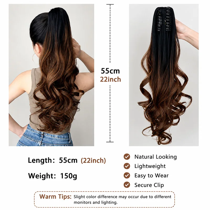 Rainbow Ombre Curly Synthetic Ponytail - Long 22