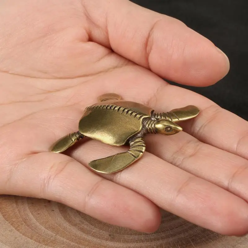 Chinesische antike Schildkröten-Messingfiguren, Meeresorganismen, Vintage-Dekoration für Zuhause, Garten, Schreibtisch, Teetier, Retro-Handwerkskunst – Detail 4