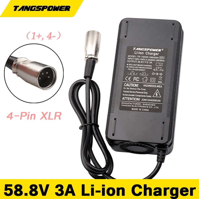 

58.8V 3A Li-ion Battery Charger For 14S 52V Lithium Battery Pack Chargers With 4Pin XLR Connector