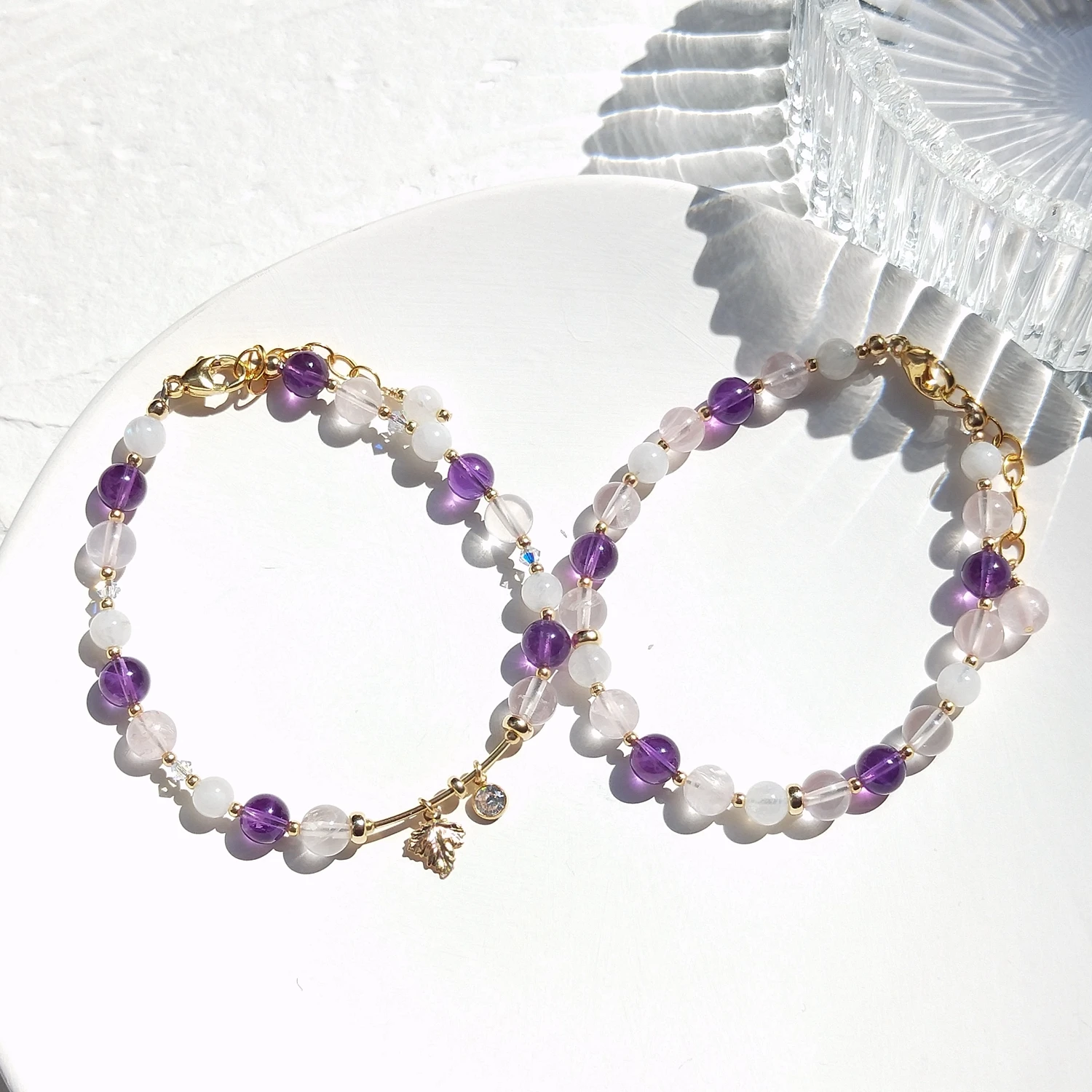 

Lii Ji Amethyst Rose Quartz Moonstone 14K Gold Filled Bracelet Natural Stone 6mm Handmade Jewelry For Gift