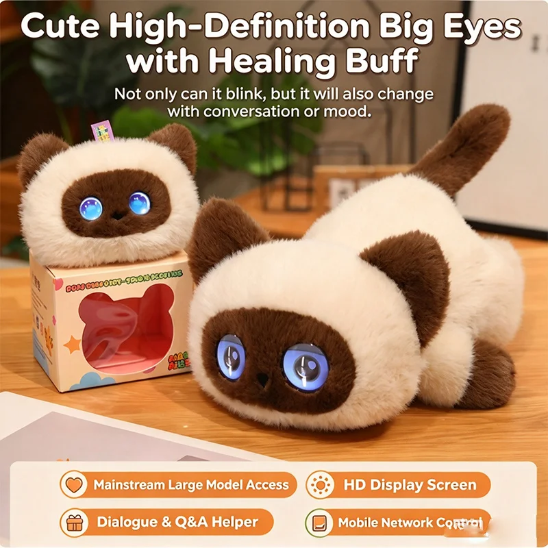Juguete de peluche de gato con IA inteligente, diseño de hombre estrella, mascota electrónica interactiva con chat de voz, ojos emocionales con sensor táctil, educativo.