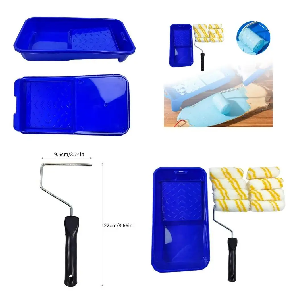 

652F Mini Paint Roller Cover Set Reusable Acrylic Fiber Roller with Handle Thickened Tray for Precise Painting and Decorating