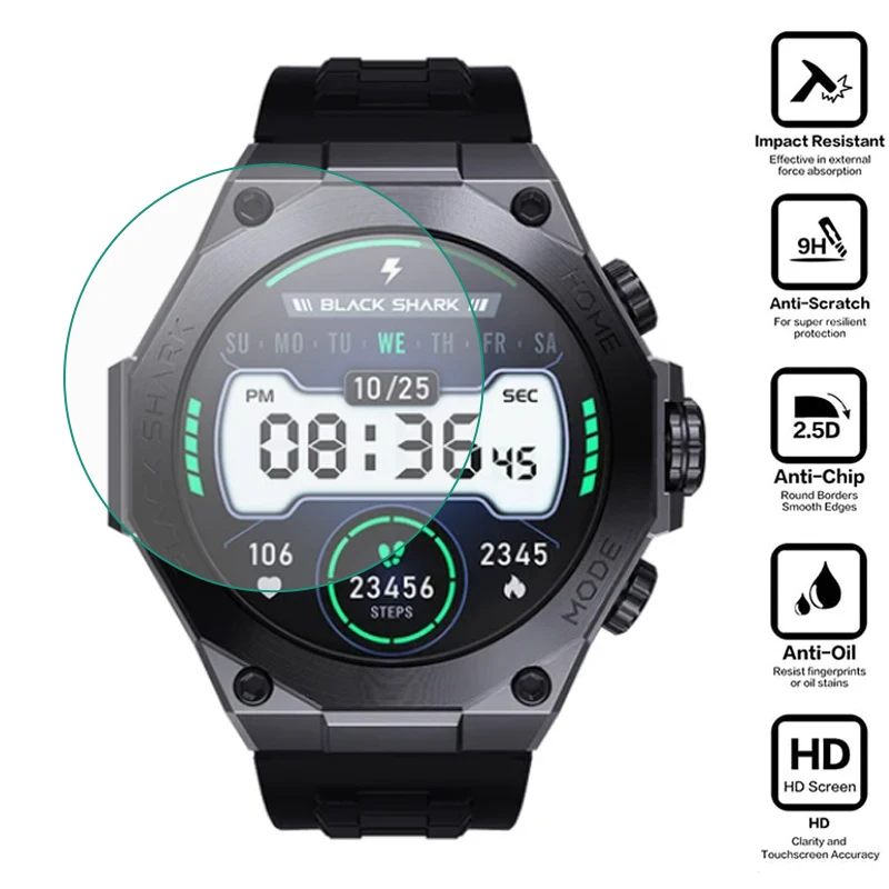 طبقة واقية من الزجاج المقوى الأسود الصلب القرش ، غطاء واقي شاشة العرض ، إكسسوارات الساعات الذكية ، S1 برو ، كلاسيكي