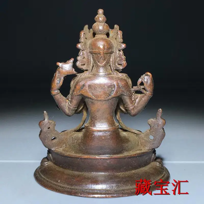 Vintage Tibetan Buddhism Four Arm Guan Yin Bronze Statue Antique Old Buddha Sculpture