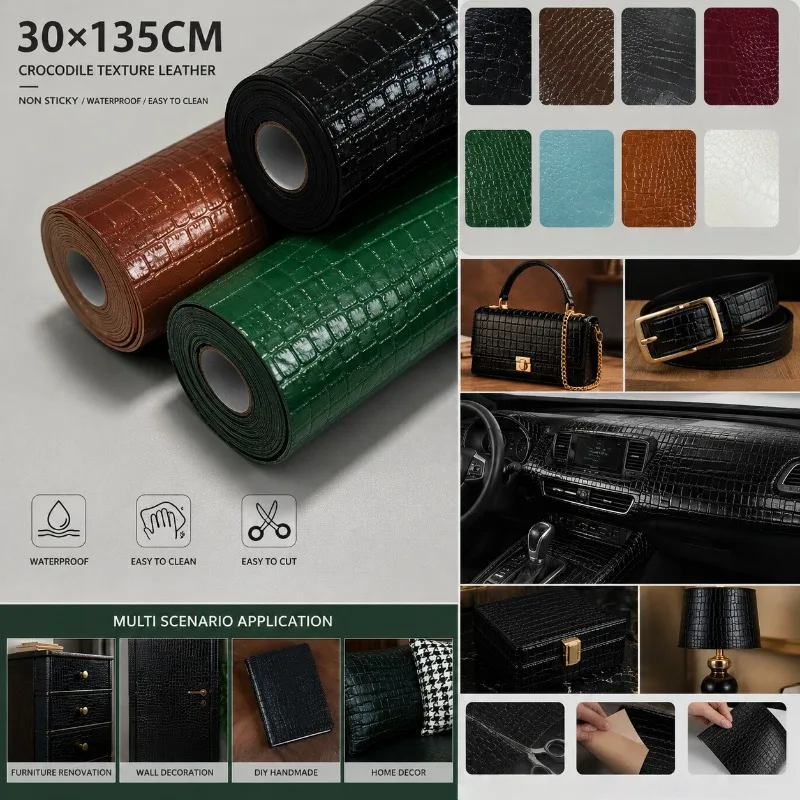 

Crocodile Grain PVC Faux Leather Fabric 1.0mm Thick Synthetic Leather Material for Handbags Belts Wallets Upholstery DIY Sewing