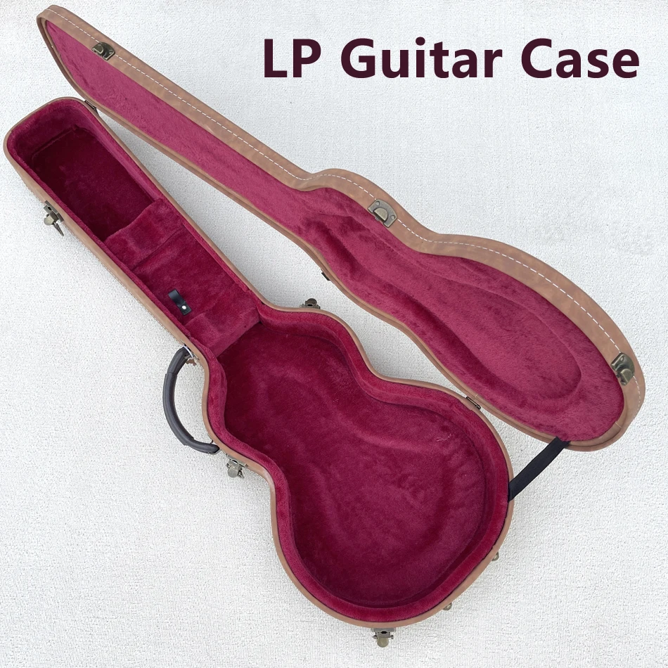 Superior Quality LP Custom Electric Guitar Hard Case, Brown Leather With Red Lining, Bronze Hardware, Free Shipping