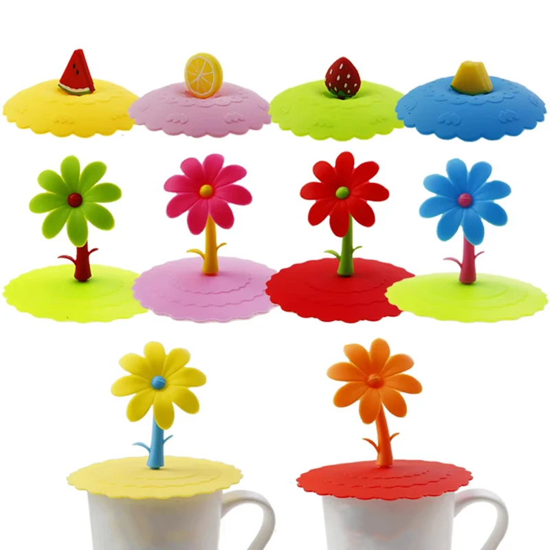 For Better Life 1PC Silicone Water Cup Lid Anti-dust Seals Glass Cap Cover Cute Flowers Adorn Easy To Clean Odorless Handle