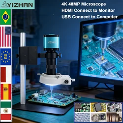 YIZHAN 60MP 48MP 13MP HD Digital Microscope For Soldering 4K HDMI USB VGA Electronic Microscope Camera Zoom Lens For Measuring