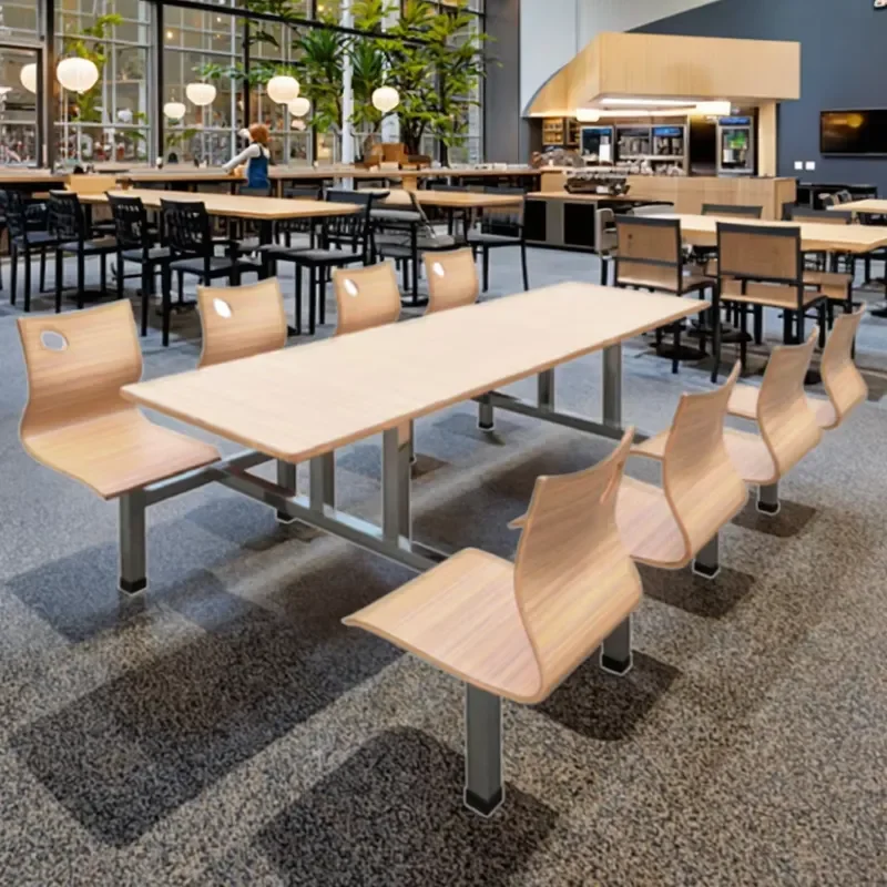 Heavy Duty Plywood Restaurant Dining Table and Chair Set Contemporary Commercial 8 Seat Iron Frame Durable Furniture