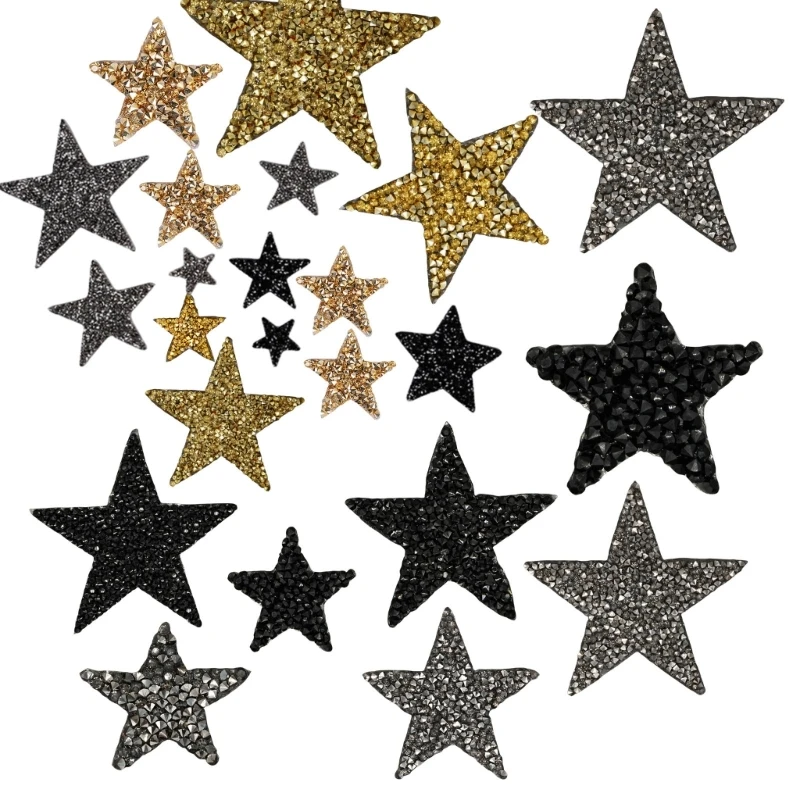 24Pcs Rhinestones Star Appliques Iron on Star Patches for Clothes Dress Pants Jeans Hat Bag Clothing Embellishments