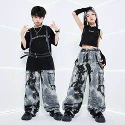 Modern Hip Hop Dance Clothes Sets for Kids Girls Jazz Costume Black Tops Camo Pants Boys Street Dance Performane Outfits Rave