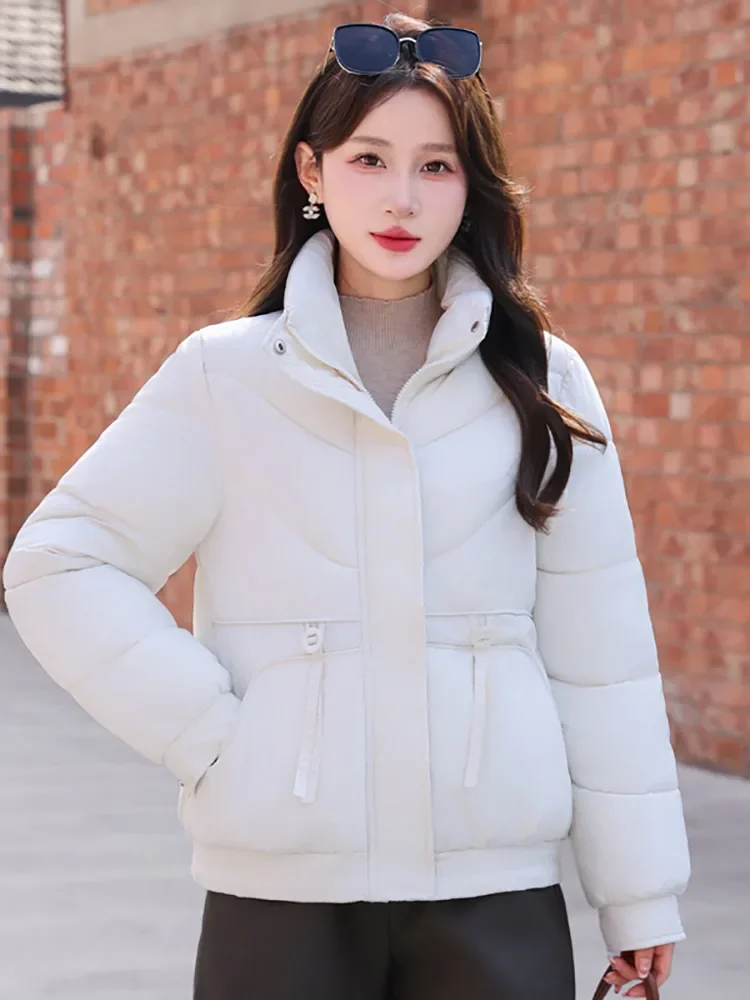 Vielleicht 2024 New Korean Short Stand Collar Puffer Jacket Women Winter Cotton Padded Clothes Solid Winter Coat Outwear Female