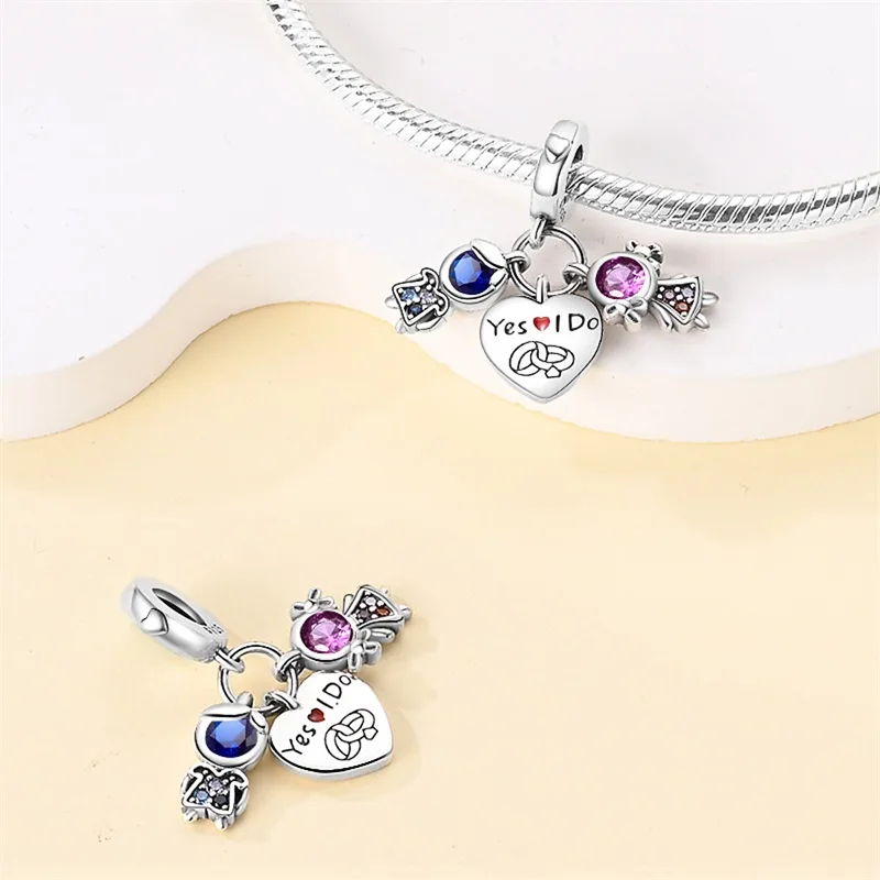 New 925 Silver Color Romantic Love Letter Wedding Dress Charms Beads Fit Pandora 925 Original Bracelet DIY Jewelry Proposal Gift