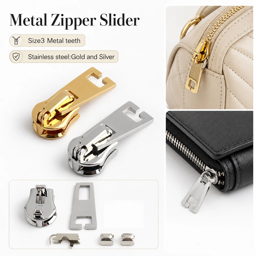 5/30/100PCS Metal Teeth Gold/Silver Zipper Sliders For Purse Handbag Bags Decor Zip Puller Lock DIY Sewing Side Clip Accessories