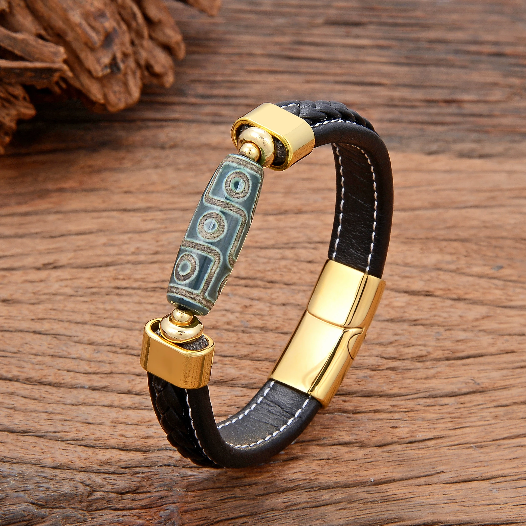 New Natural Tibetan Nine Eyes Dzi Stone Bracelet For Men Women Unisex  Woven Vintage Leather Rope Bangles Jewelry New In 2022