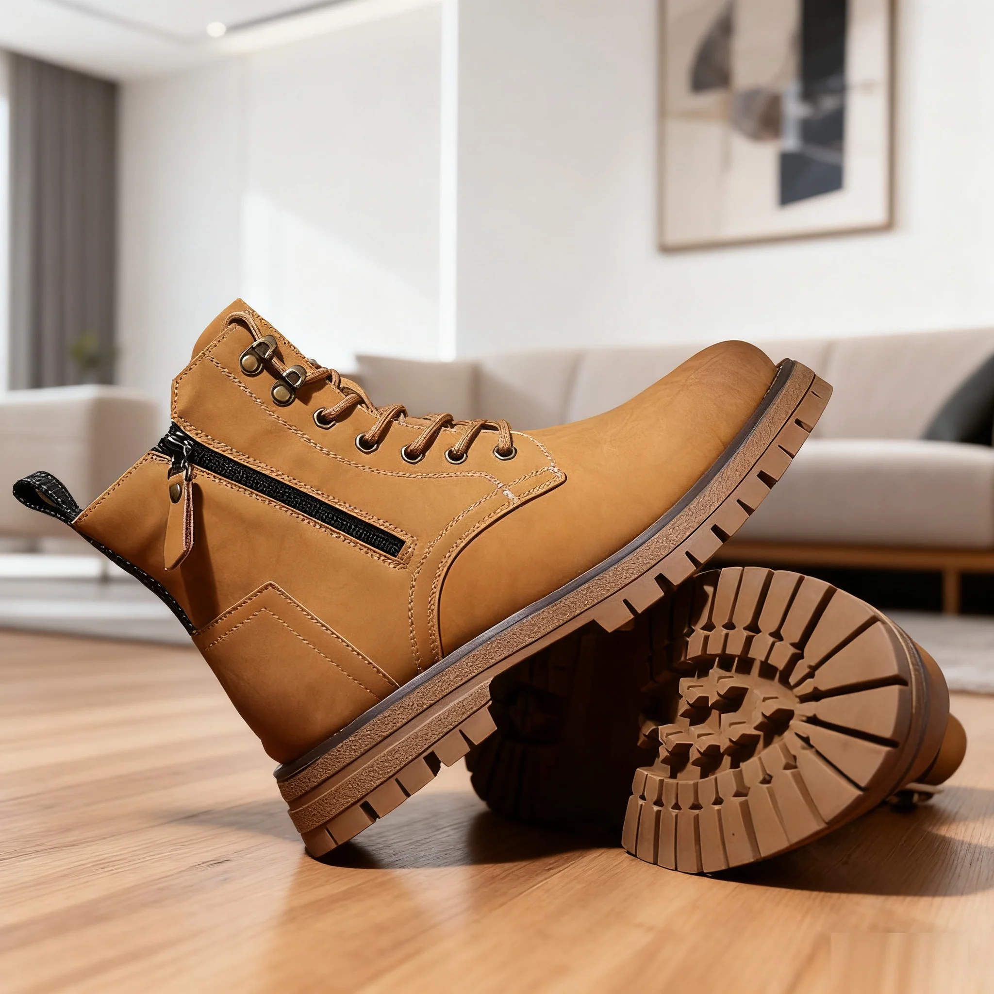 

Outdoor men's casual leather high-top boots, fashionable and luxurious 2025 new walking shoes, lace-up cross-country boots