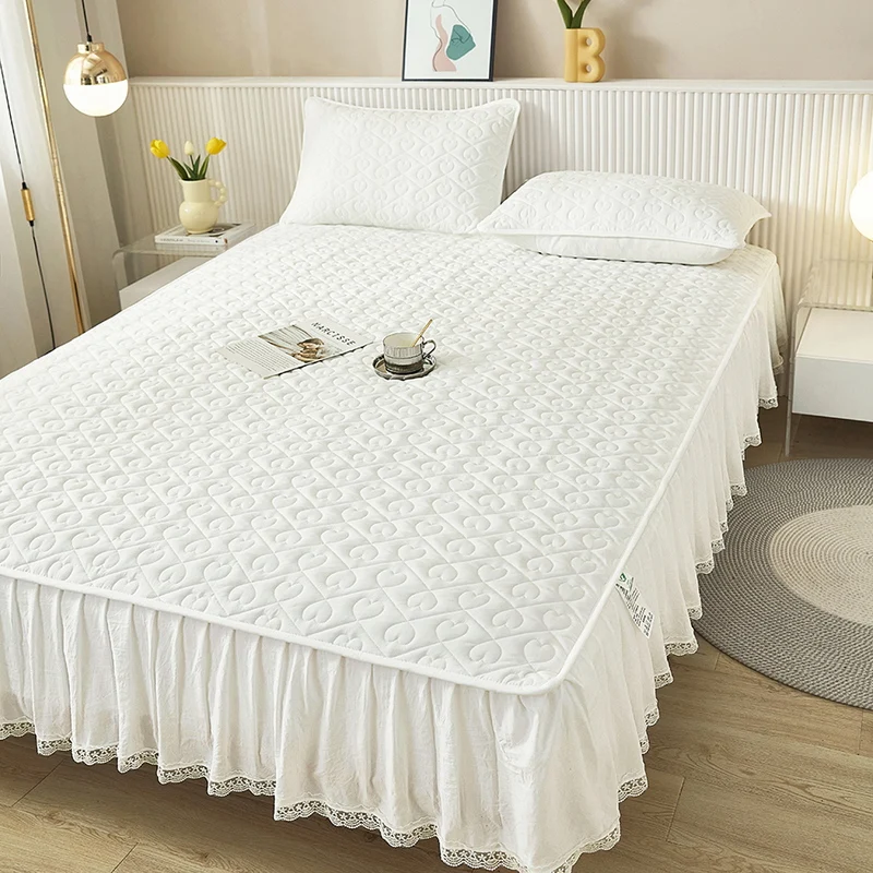

Solid Color Princess Style Bed Skirt Bed Cover Bedsheet Home Hotel Bed Cover Pillowcase Bedspread Mattress Protector