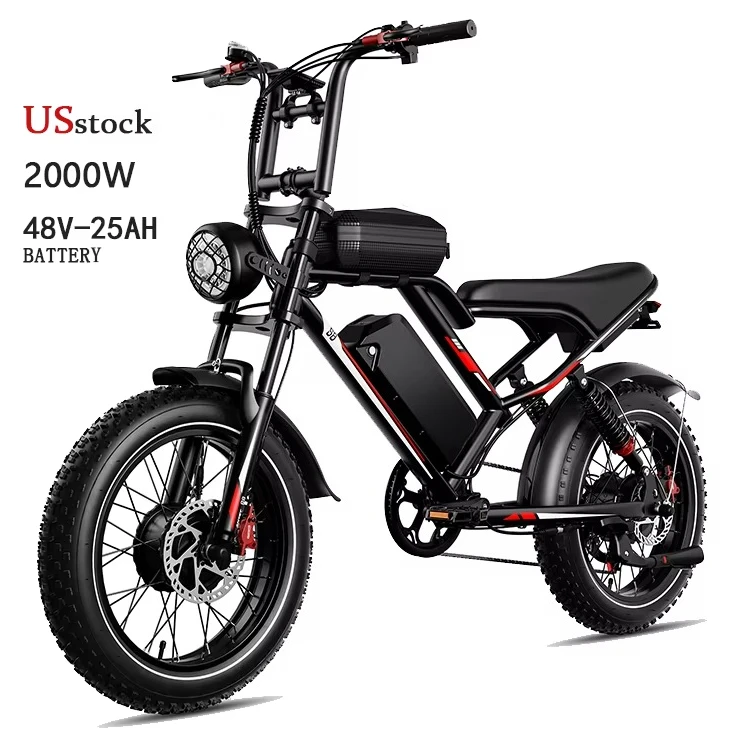 Bici elettrica S8 2000W Motore potente 48V 25AH Pneumatico da 20 pollici US Stock City Bike per pendolarismo per adulti Urban E Bikes