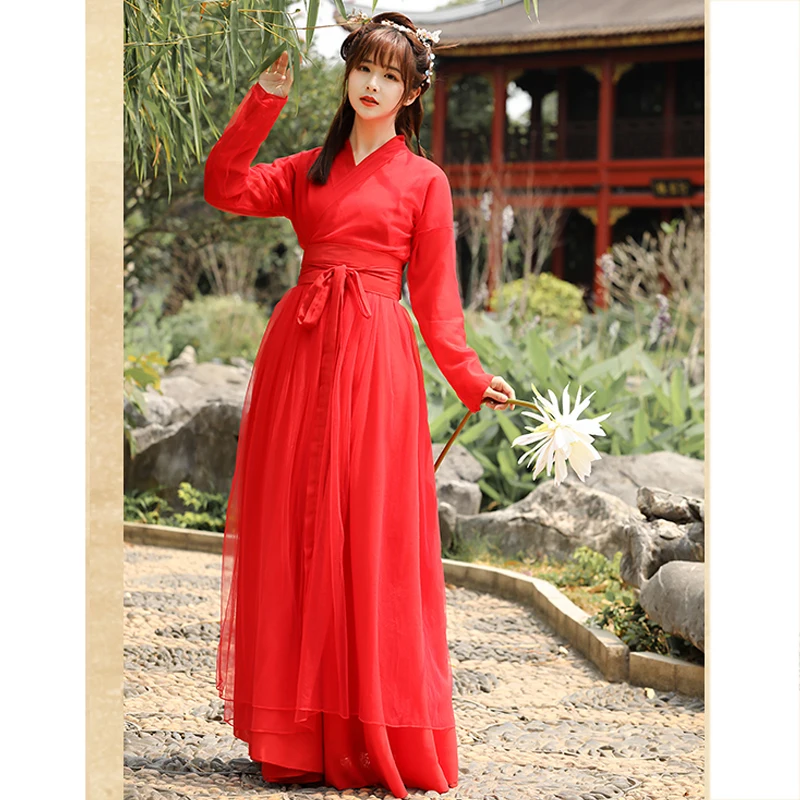 Big Sleeve Dress Classical Ancient Traditional Hanfu Fairy Beautiful Princess Wuxia Costume Red Chinese Style Cosplay Folk Dance