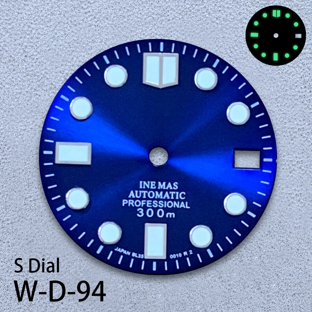 28.5mm S Logo Sunburs Dial Fit NH35/NH36/4R Japanese Movement C3 Green Luminous Enamel High-Quality Watch Modified Accessories