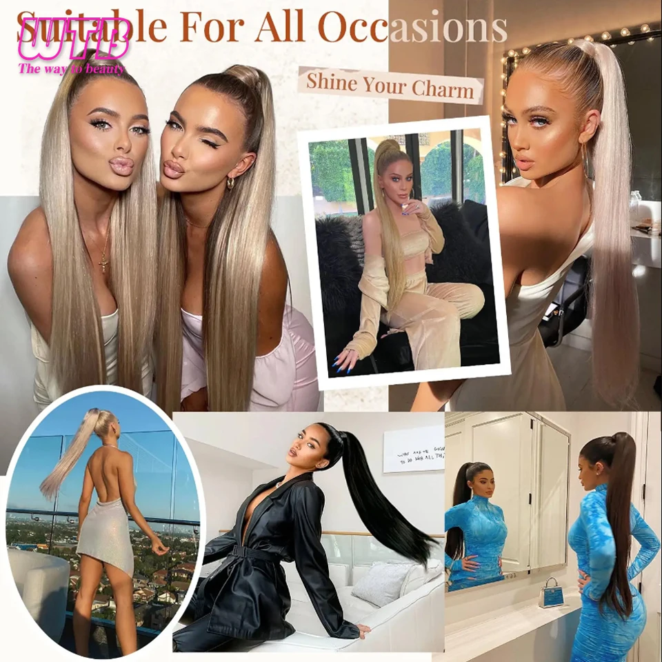 Imagen 7: Extensiones de cabello sintético con cola de caballo, extensiones de peluca larga y recta con banda elástica, cola de caballo trenzada DIY versátil para mujer