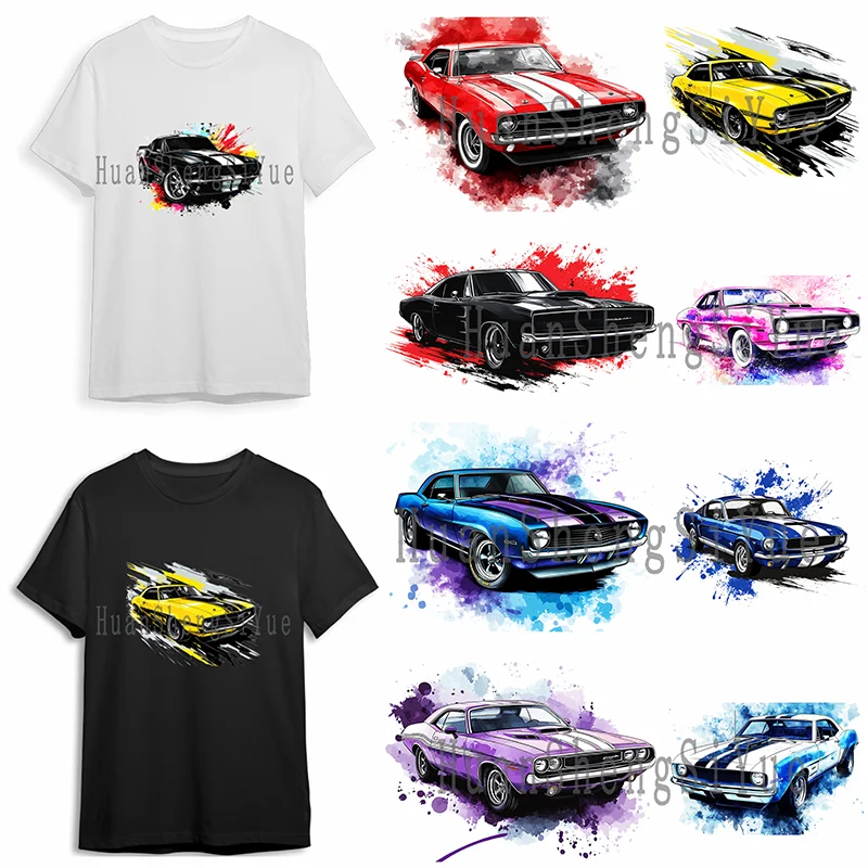 Dynamic Sports Car Heat Transfer Patch Ironing Sticker Clothes DTF Fashion T-shirt Hoodie DIY Jacket Patch Hot Paste Paper