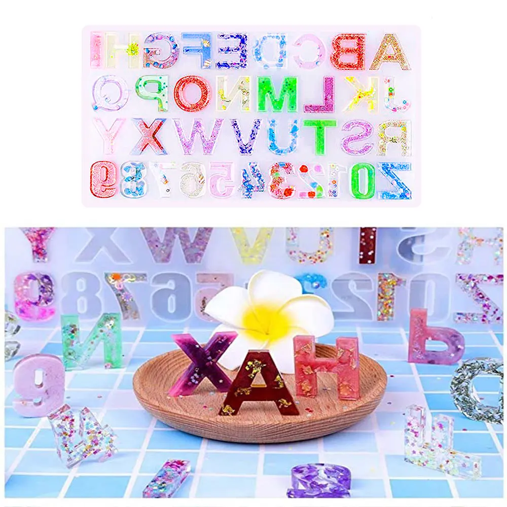 Silicone Alphabet Resin Molds Resin 26 Letter Number Decoration Craft Mold Multifunction Party DIY Decoration Tool For Keychain