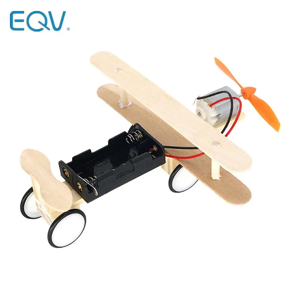 DIY Electric Taxiing Aircraft Model Toys Wooden plane Dual Motor Biplane for Children Education Science Gift Kids Assembled