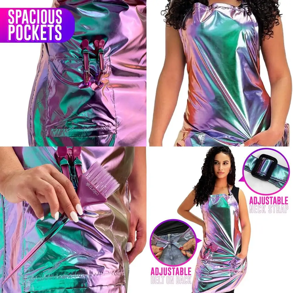 

Стильный салонный фартук с цветными блоками из прочной ткани, водонепроницаемый и химически стойкий, регулируемая шея, карманы на молнии, голографический P