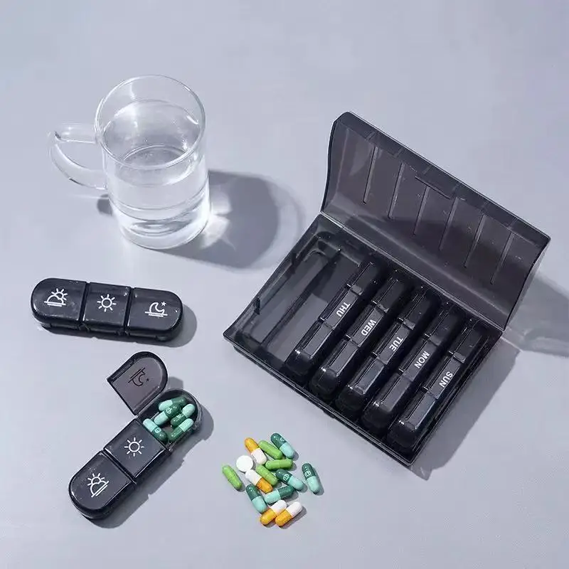 Pastillero portátil con 21 compartimentos, caja de almacenamiento de color arcoíris, práctica caja de almacenamiento de medicina, pastillero de viaje