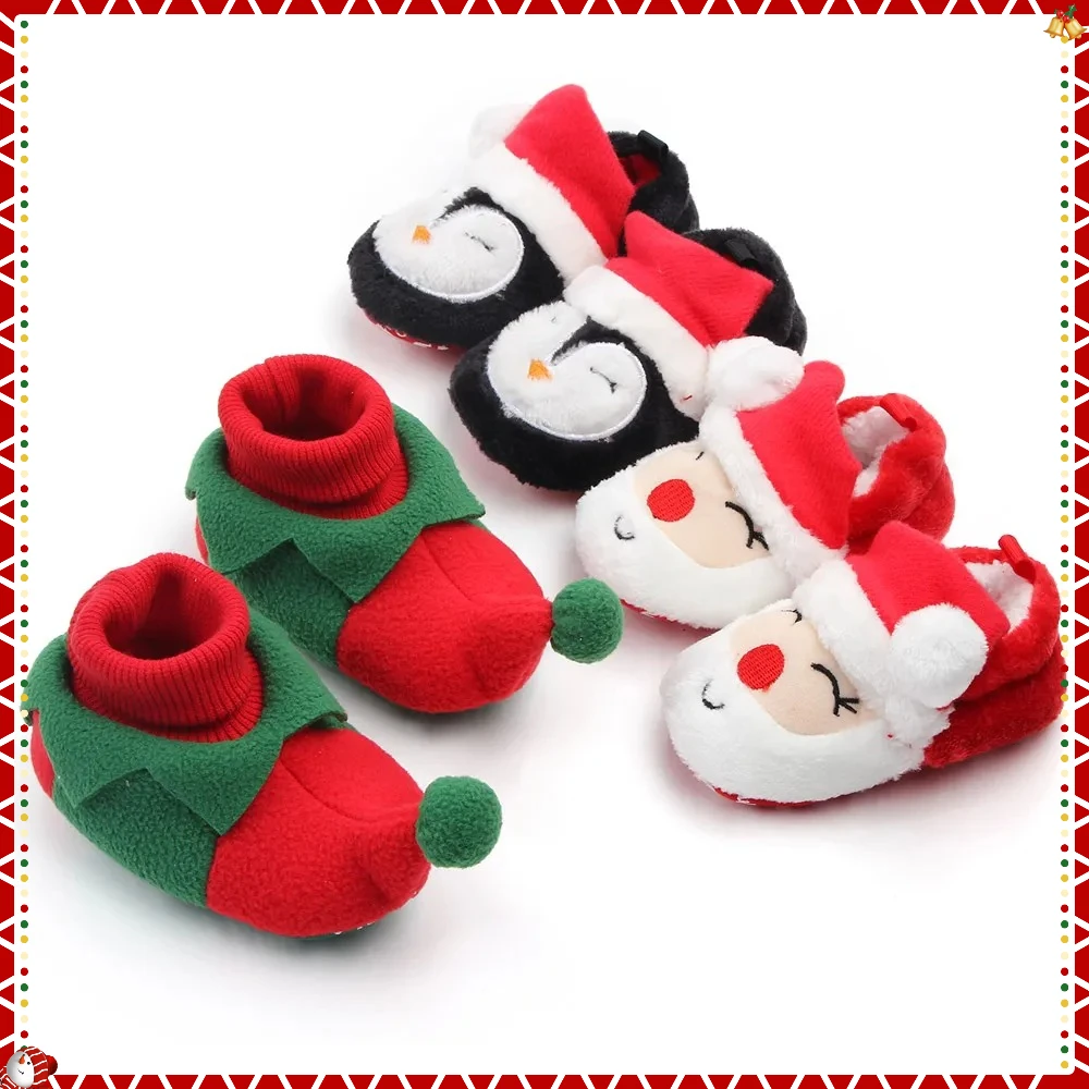 أحذية أطفال لشتاء عيد الميلاد أحذية الرضع لطيف سانتا للبنين والبنات 11 سنتيمتر/12 سنتيمتر/13 سنتيمتر 0-12 شهرا بطانة دافئة داخل لينة
